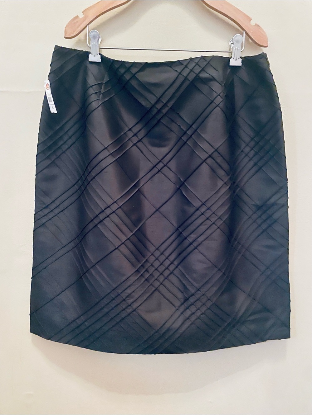 Talbots Vintage Black Silk Shantung Pintuck Lattice Skirt 16 NWT